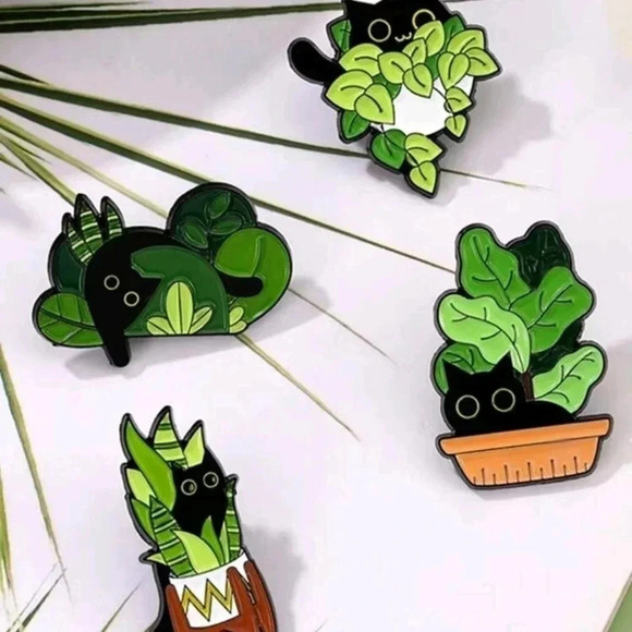 Five piece funny floral cat kitten enamel pin brooch charm purse bag decor - Picture 4 of 6